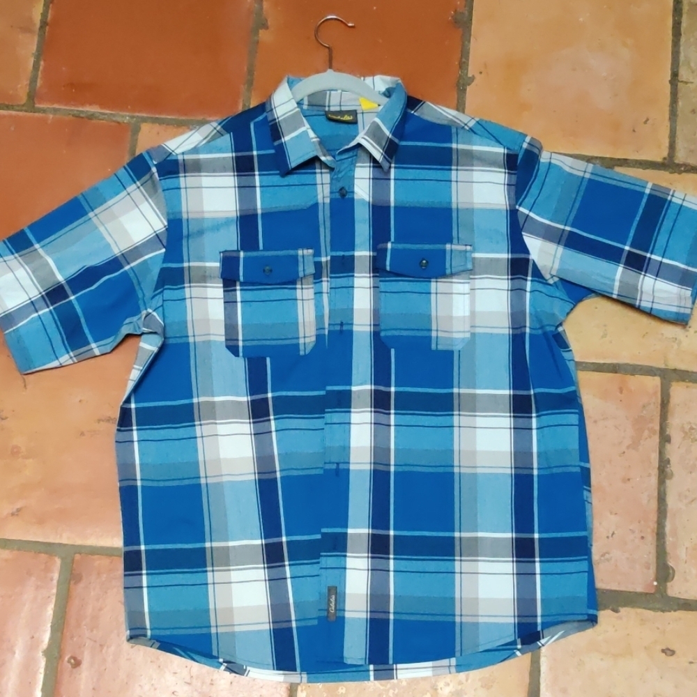 NWOT Cabela's mens XL blue Plaid button-up